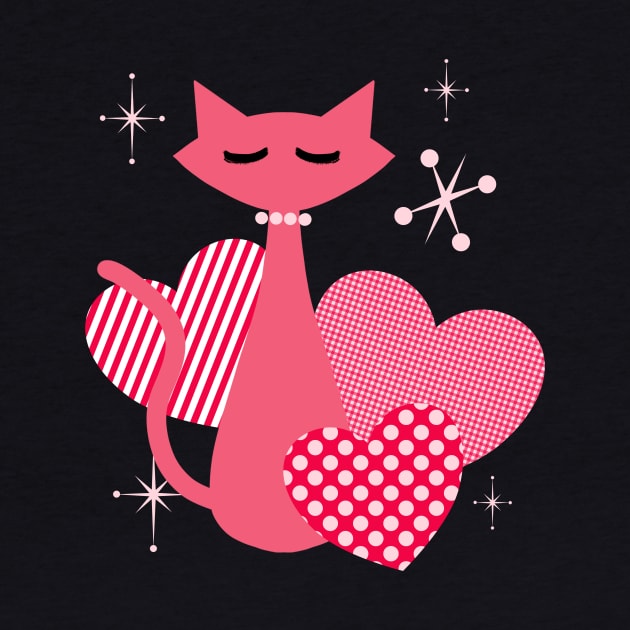 Atomic Hearts Mid-Century Modern Retro Valentines Cat by ksrogersdesigns
